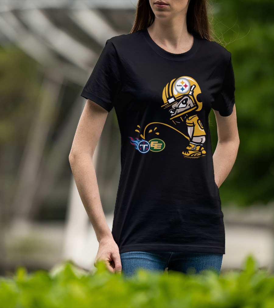 Pittsburgh Steelers Humorous Rivalry Character With Titans And Eagles Logos T-Shirt