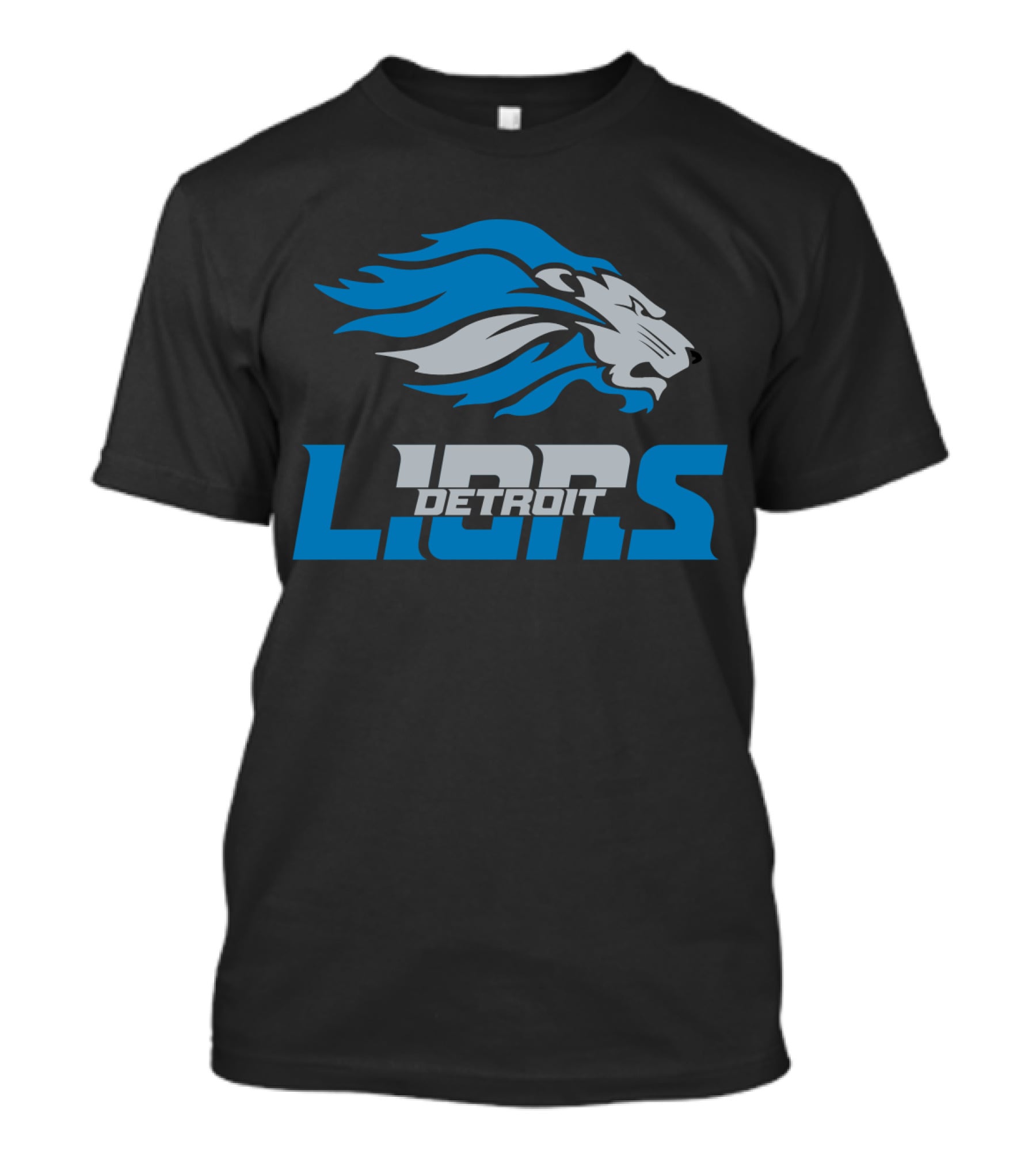 Detroit Lions Blue And Gray Lion Head T-Shirt