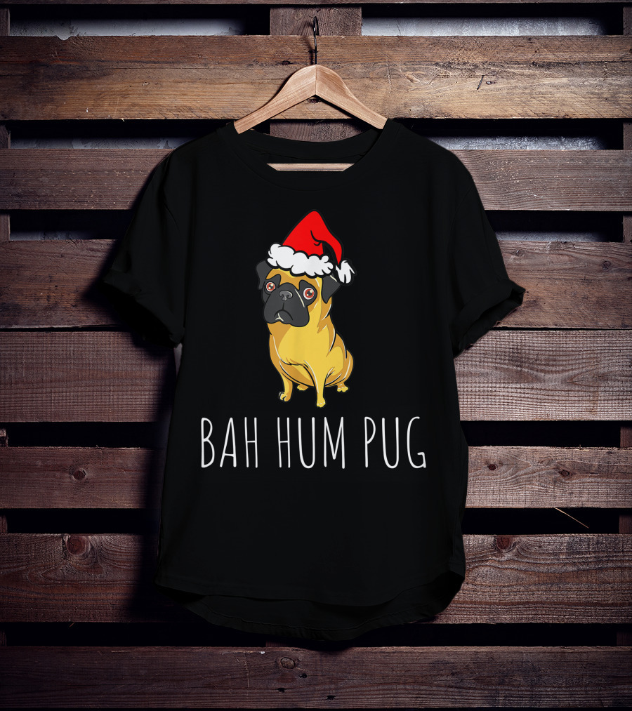 Bah Hum Pug Funny Pug Christmas Santa Hat T-Shirt