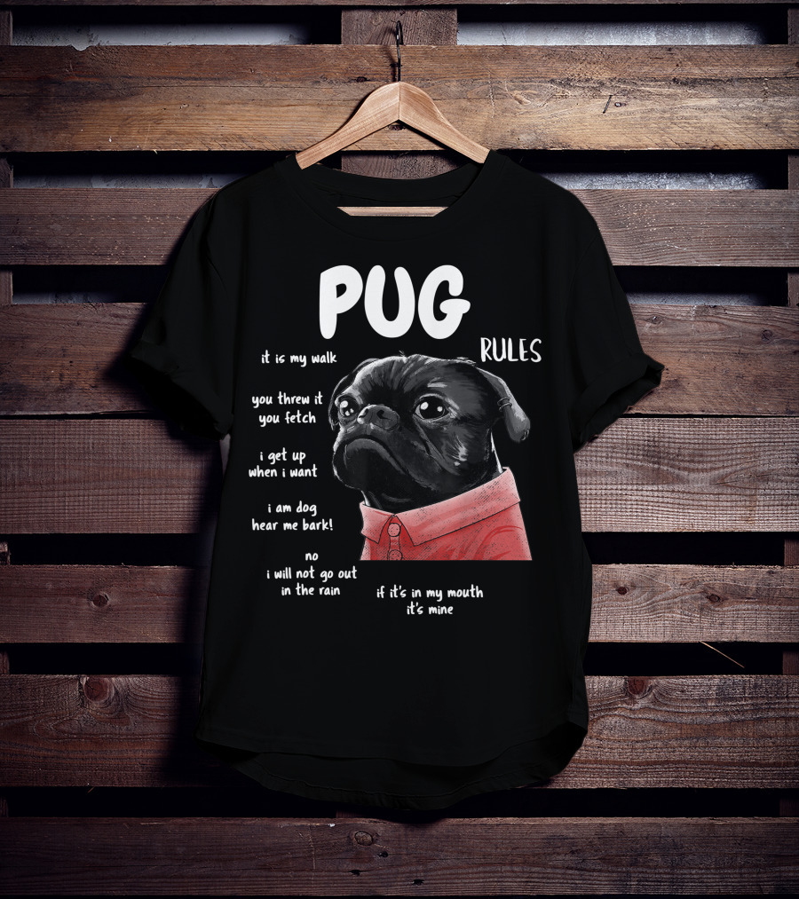 Pug Rules Funny Black Pug Christmas Shirt Phrases T-Shirt
