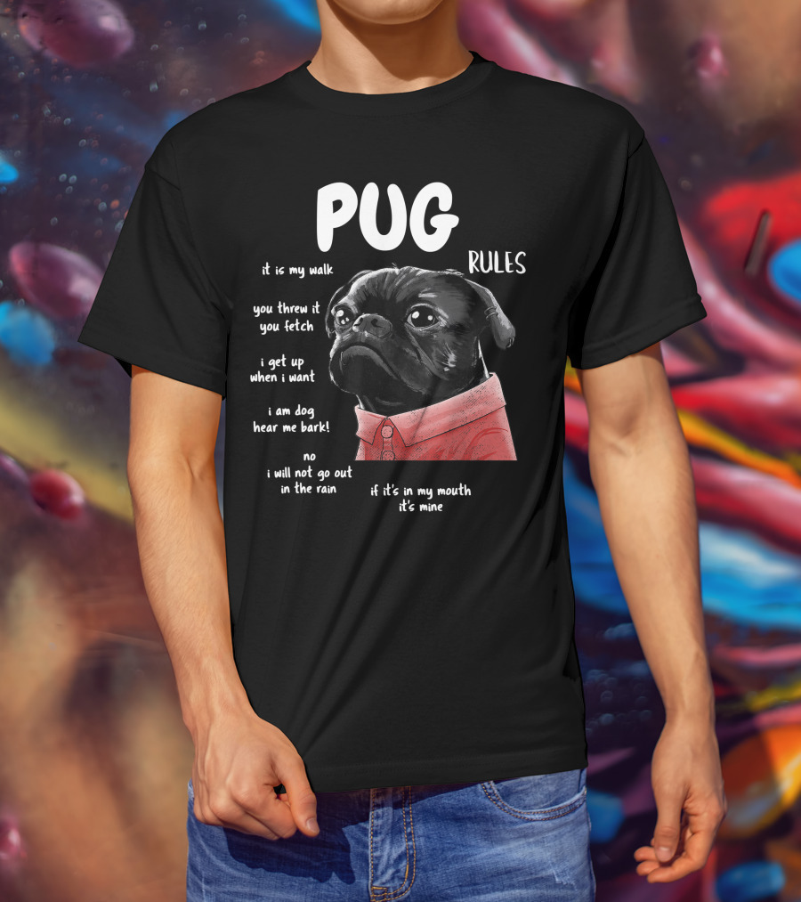 Pug Rules Funny Black Pug Christmas Shirt Phrases T-Shirt