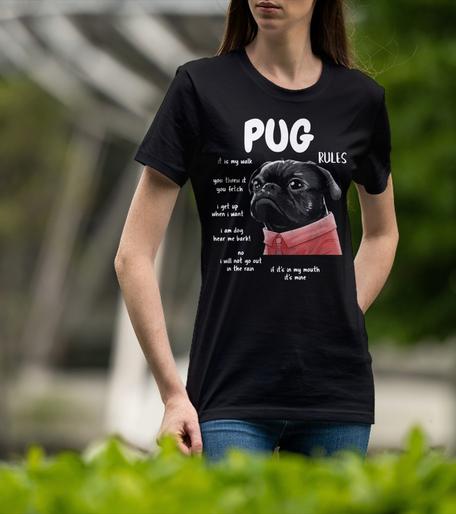 Pug Rules Funny Black Pug Christmas Shirt Phrases T-Shirt