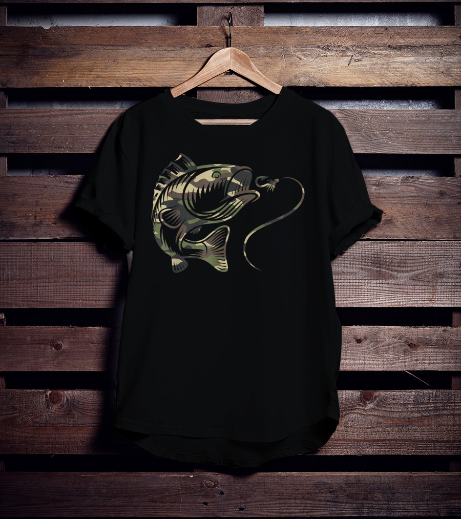 Camouflage Bass Fishing Angler Camo Hook Line Fish T-Shirt