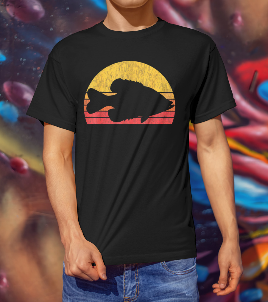 Crappie Fishing Fisherman Retro Sunset T-Shirt