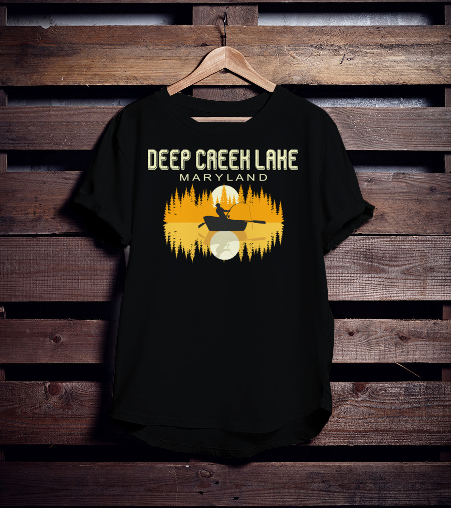 Deep Creek Lake Maryland Fishing 80s Vintage Sunset T-Shirt