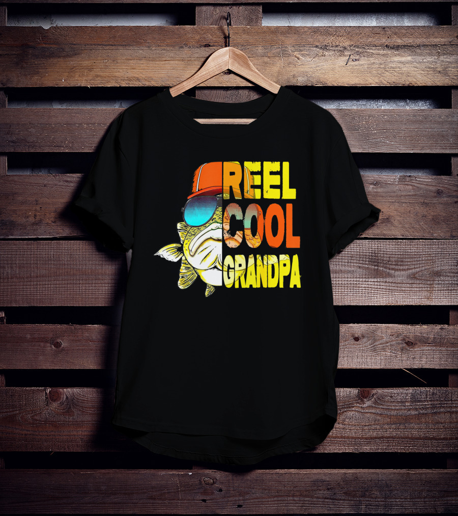 Fathers Day Reel Cool Grandpa Fish With Sunglasses And Hat T-Shirt