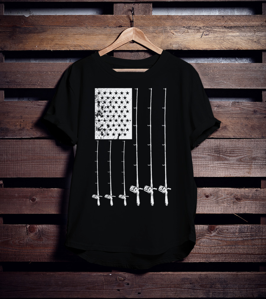 Fishing Rods American Flag Stars T-Shirt