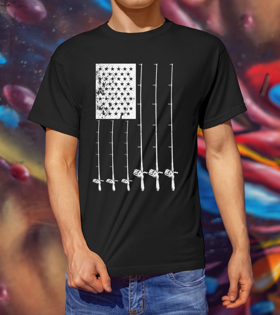 Fishing Rods American Flag Stars T-Shirt