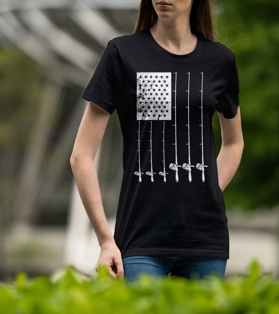 Fishing Rods American Flag Stars T-Shirt