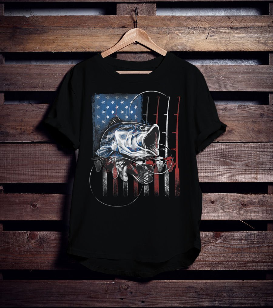 Vintage American Flag Bass Fishing USA Fisherman T-Shirt