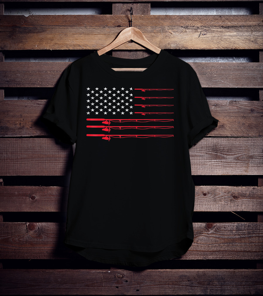 American USA Flag Fishing Rods Fisherman T-Shirt