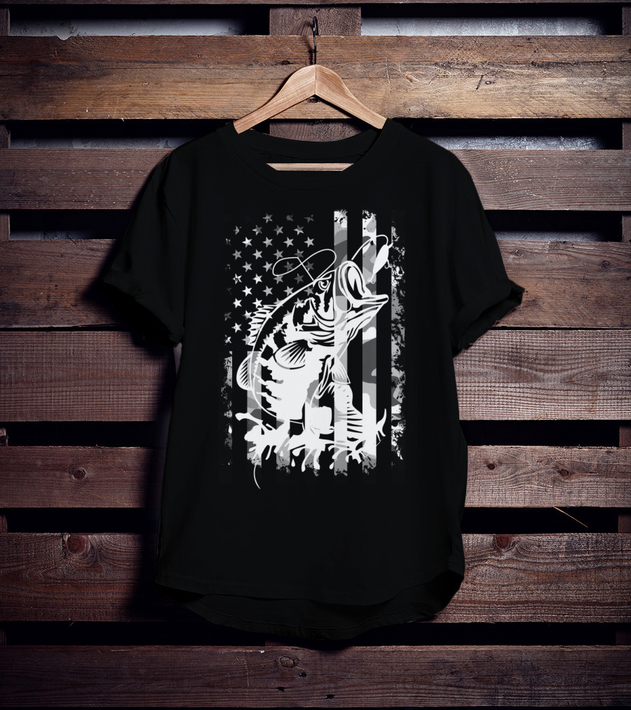 USA Flag Camouflage Bass Fishing T-Shirt