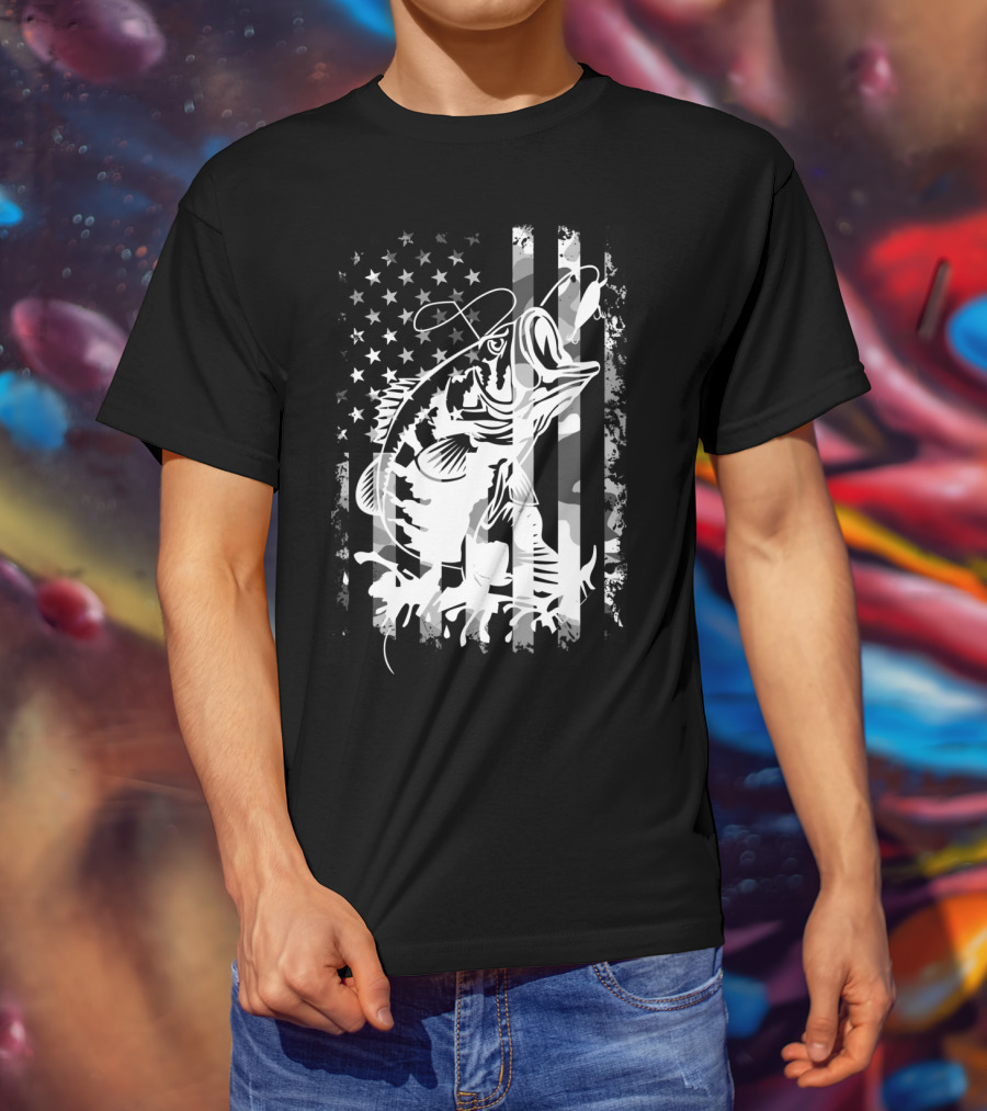 USA Flag Camouflage Bass Fishing T-Shirt