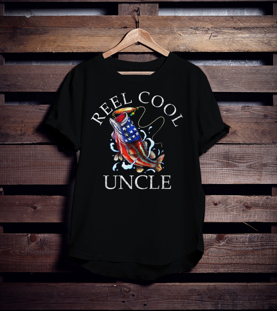 Reel Cool Uncle Fishing Patriotic American Flag Fish T-Shirt