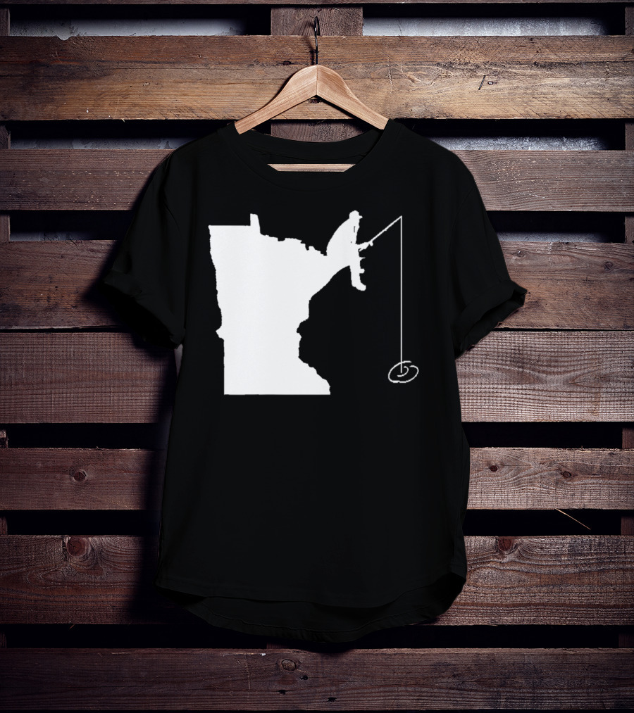 Minnesota Fisherman Fishing Silhouette In State Outline T-Shirt
