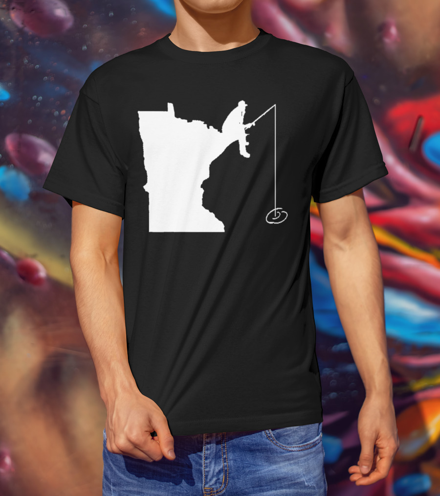 Minnesota Fisherman Fishing Silhouette In State Outline T-Shirt