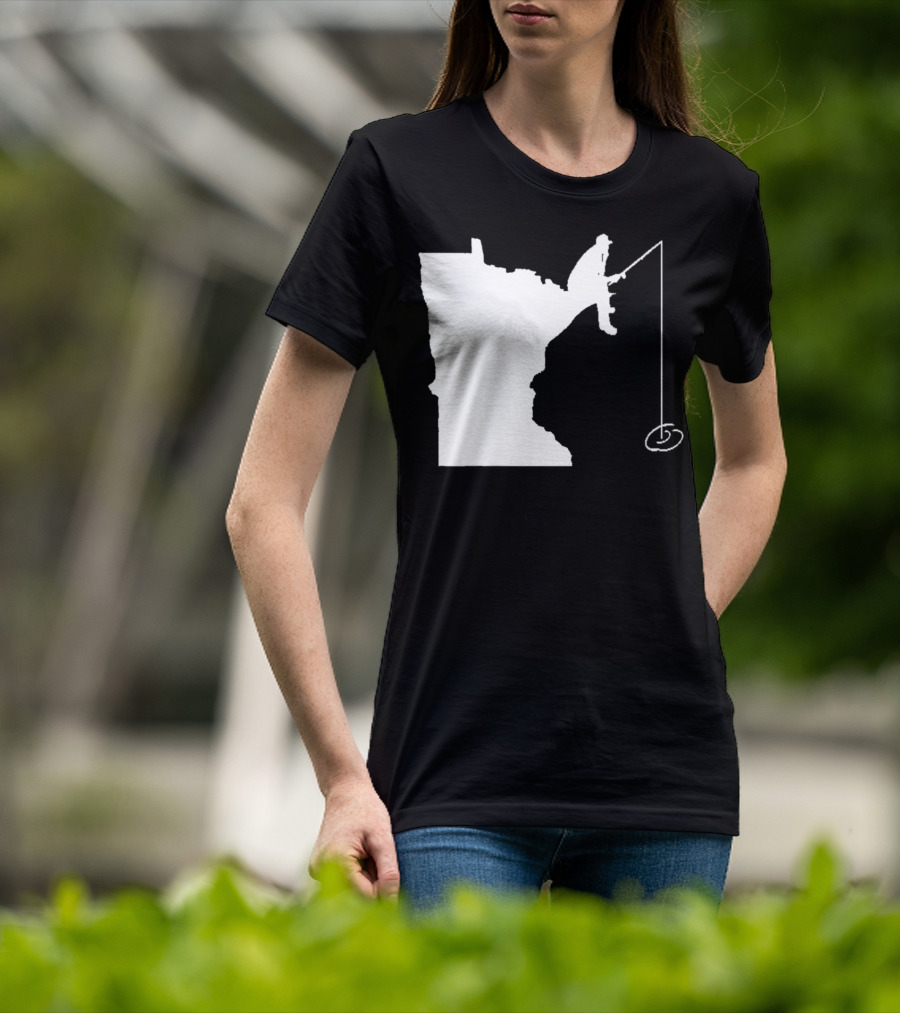 Minnesota Fisherman Fishing Silhouette In State Outline T-Shirt