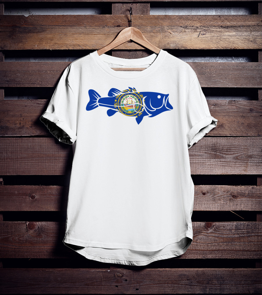 New Hampshire Large Mouth Bass Freshwater Dock Fishing State Seal Integration T-Shirt