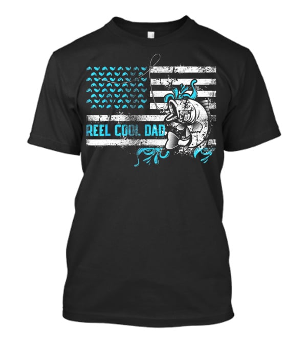 Reel Cool Dad Fishing Funny Fisherman With Fish And American Flag T-Shirt