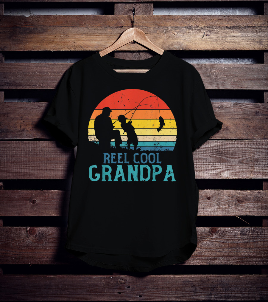 Reel Cool Grandpa Fishing Sunset T-Shirt