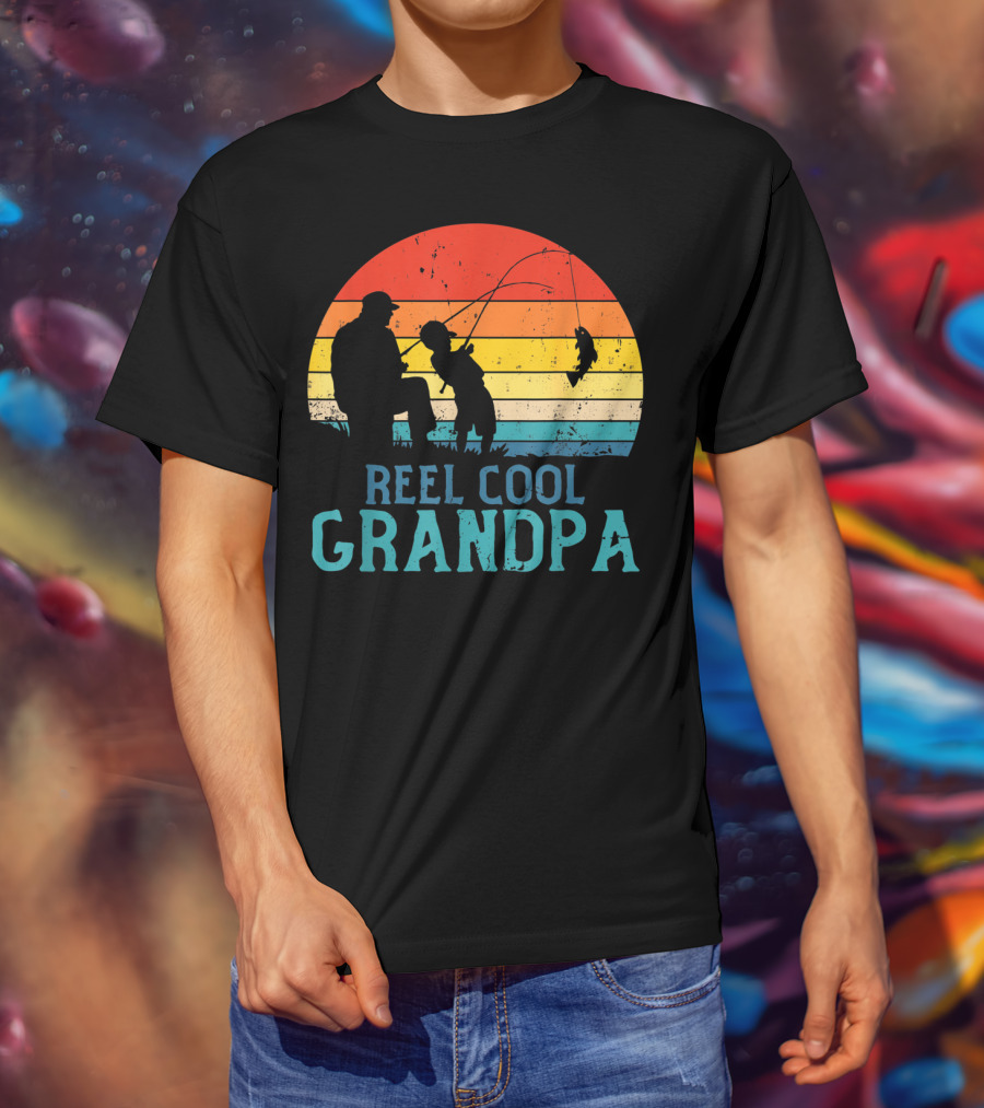 Reel Cool Grandpa Fishing Sunset T-Shirt