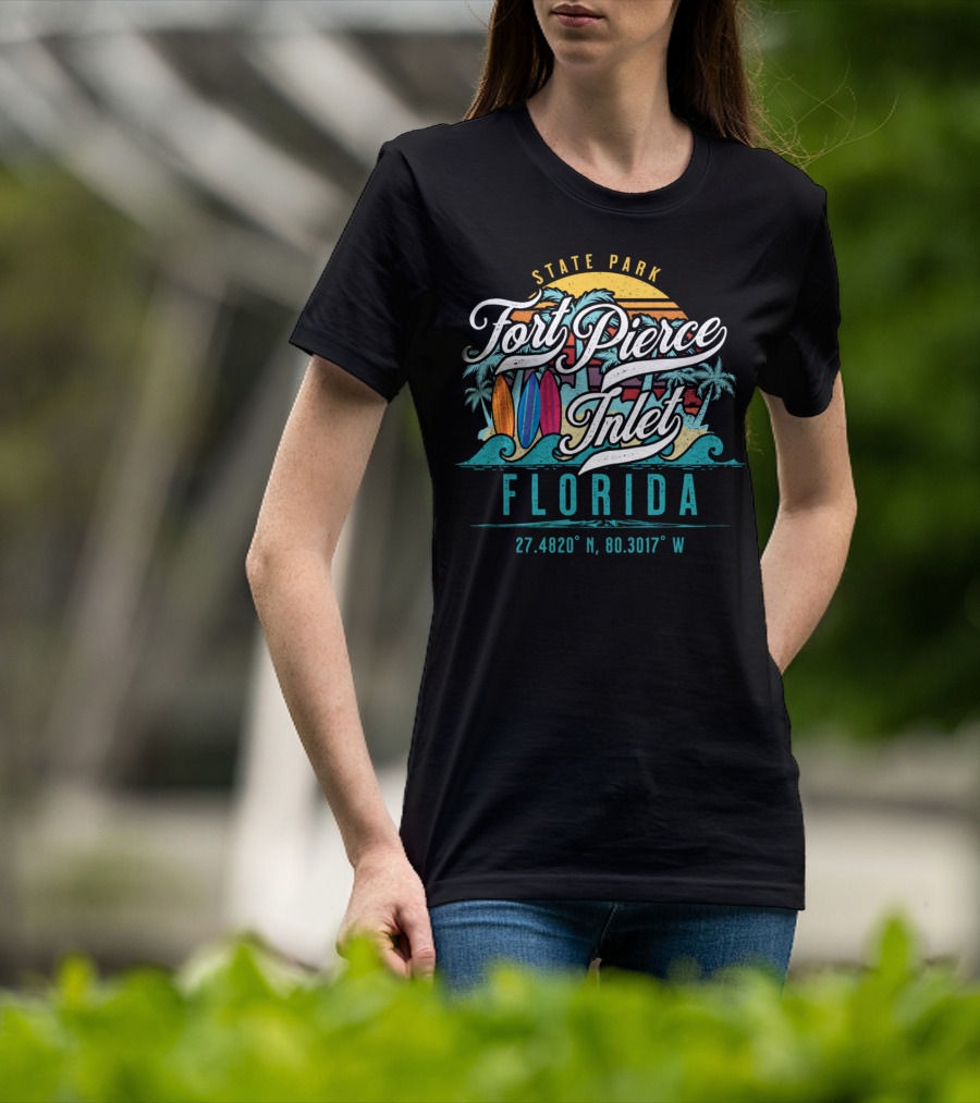 Fort Pierce Inlet State Park Surfing And Fishing Florida Coordinates T-Shirt