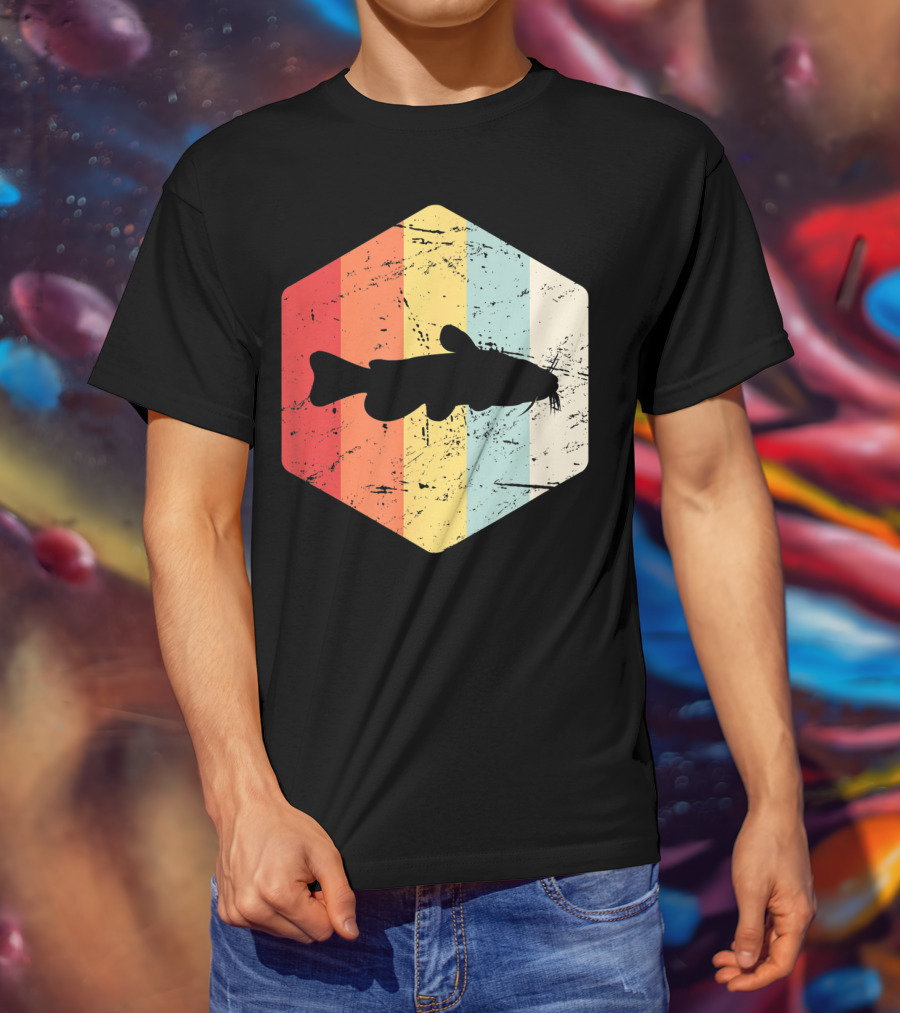 Retro Vintage Catfish Fresh Water Fish Fishing Stripes T-Shirt