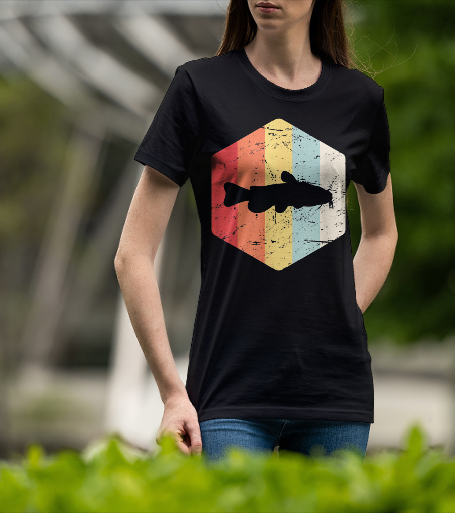 Retro Vintage Catfish Fresh Water Fish Fishing Stripes T-Shirt