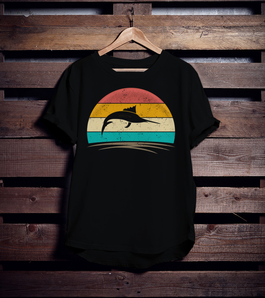 Swordfish Vintage 70s Deep Sea Fishing Retro Sunset T-Shirt