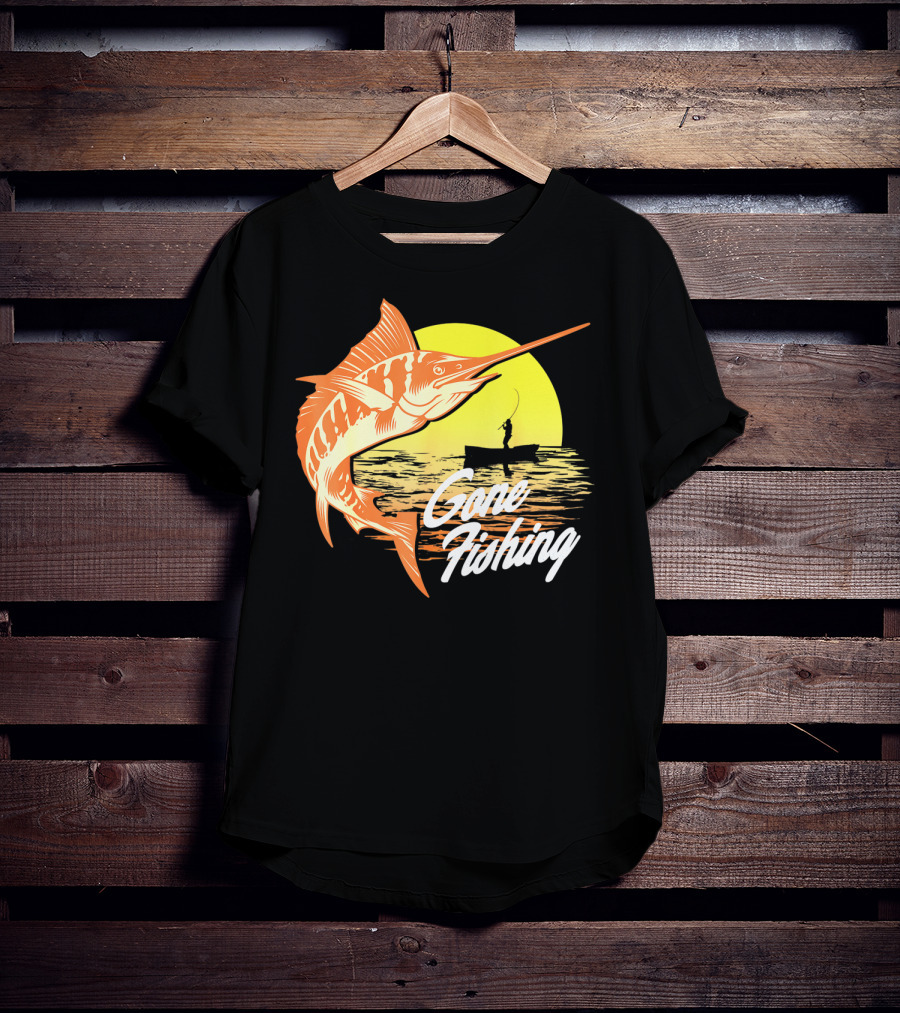 Gone Fishing Swordfish Sunrise Fishing Scene T-Shirt