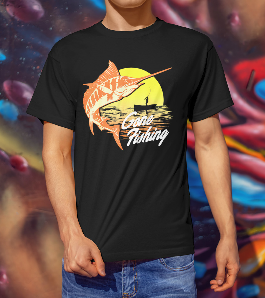 Gone Fishing Swordfish Sunrise Fishing Scene T-Shirt