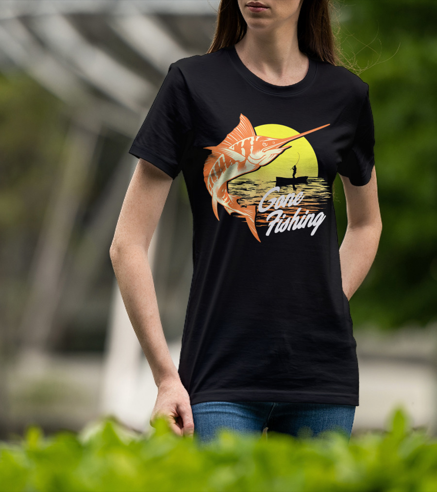 Gone Fishing Swordfish Sunrise Fishing Scene T-Shirt