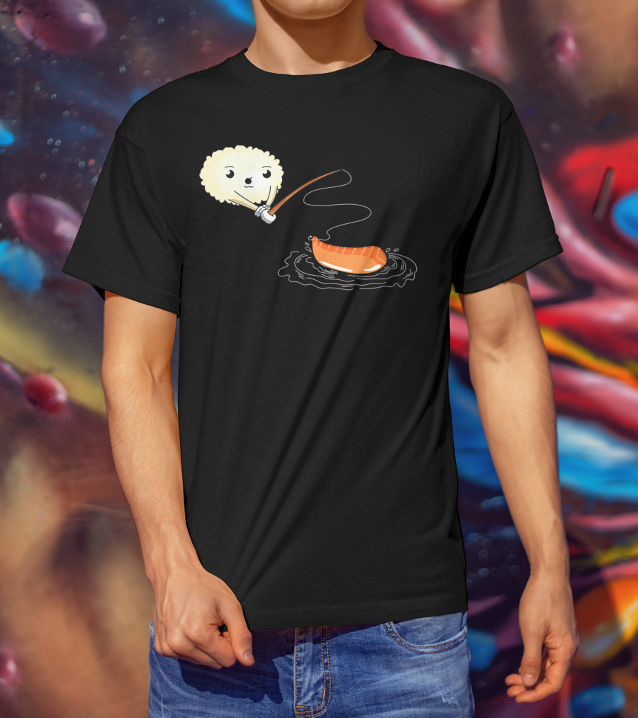 Kawaii Sushi Fishing Cute Japanese Food Lover Fishing Lover Playful Salmon Anime T-Shirt