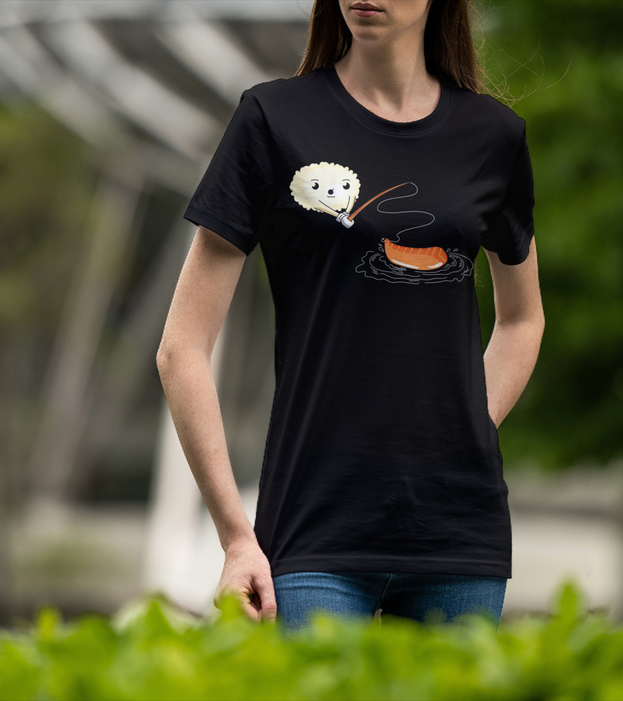 Kawaii Sushi Fishing Cute Japanese Food Lover Fishing Lover Playful Salmon Anime T-Shirt