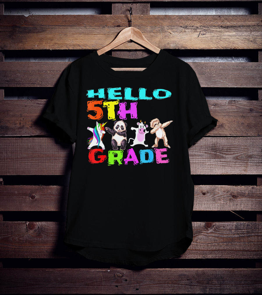 Hello 5th Grade Unicorn Panda Cow Sloth Team First Day T-Shirt