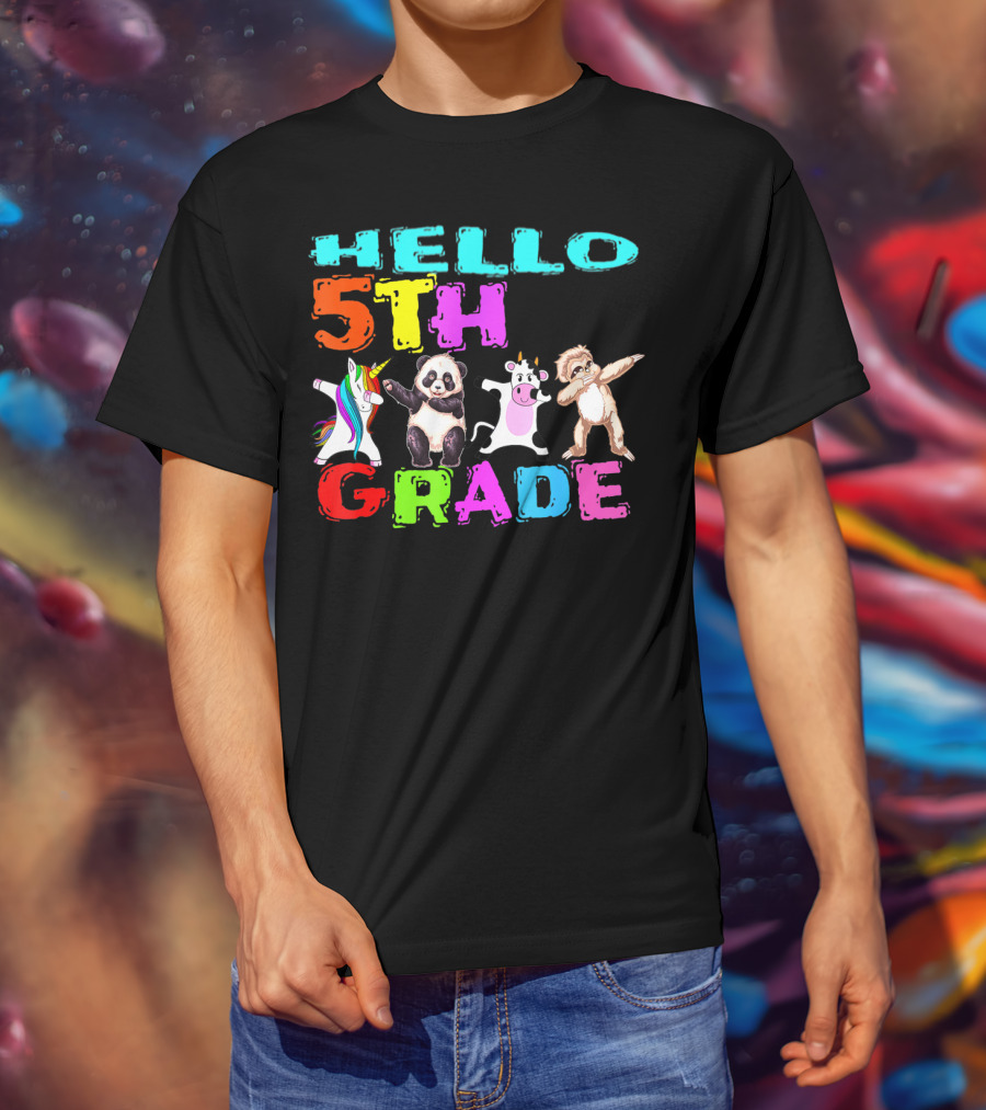 Hello 5th Grade Unicorn Panda Cow Sloth Team First Day T-Shirt