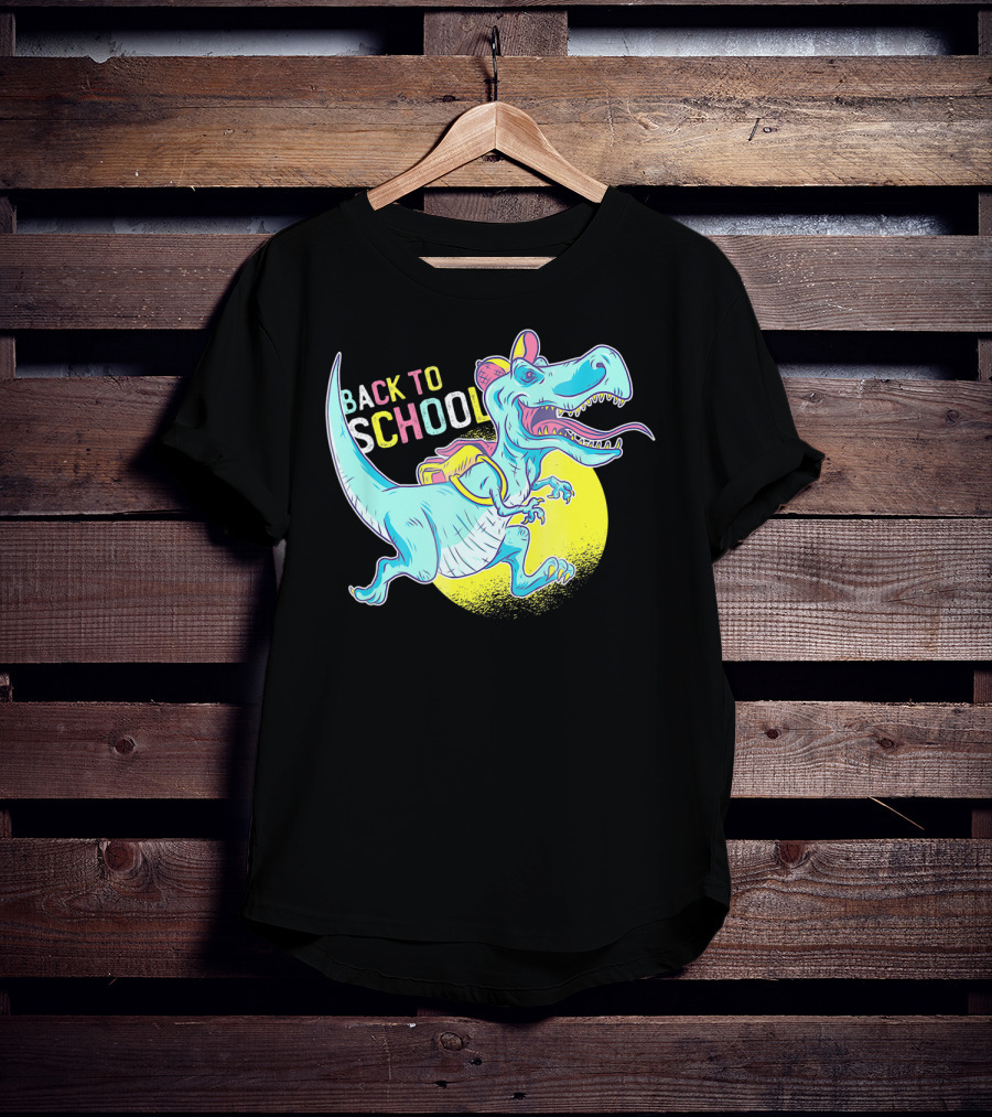 Back To School T-Rex Dinosaur With Backpack And Cap T-Shirt