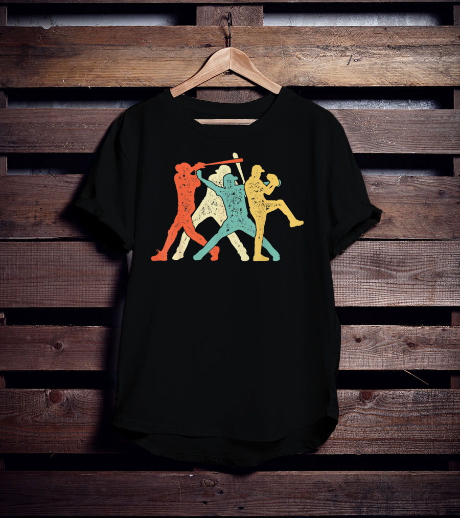 Vintage Baseball Trio Catcher Pitcher Batter T-Shirt