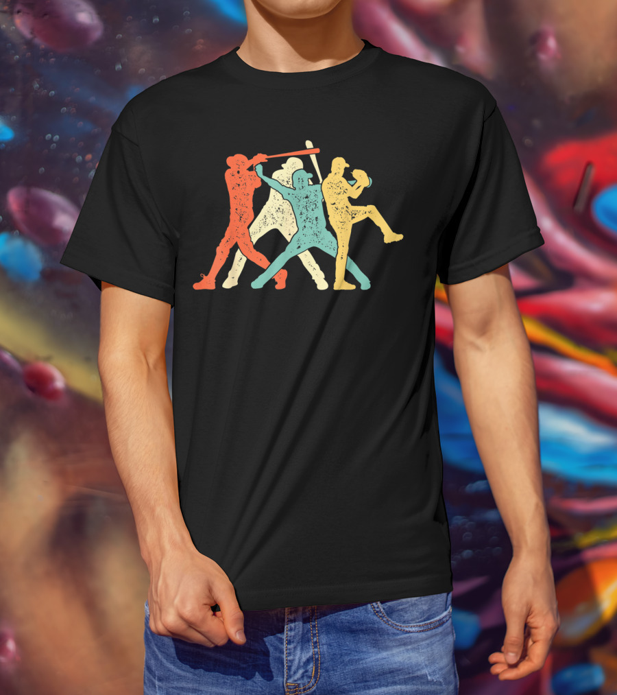 Vintage Baseball Trio Catcher Pitcher Batter T-Shirt
