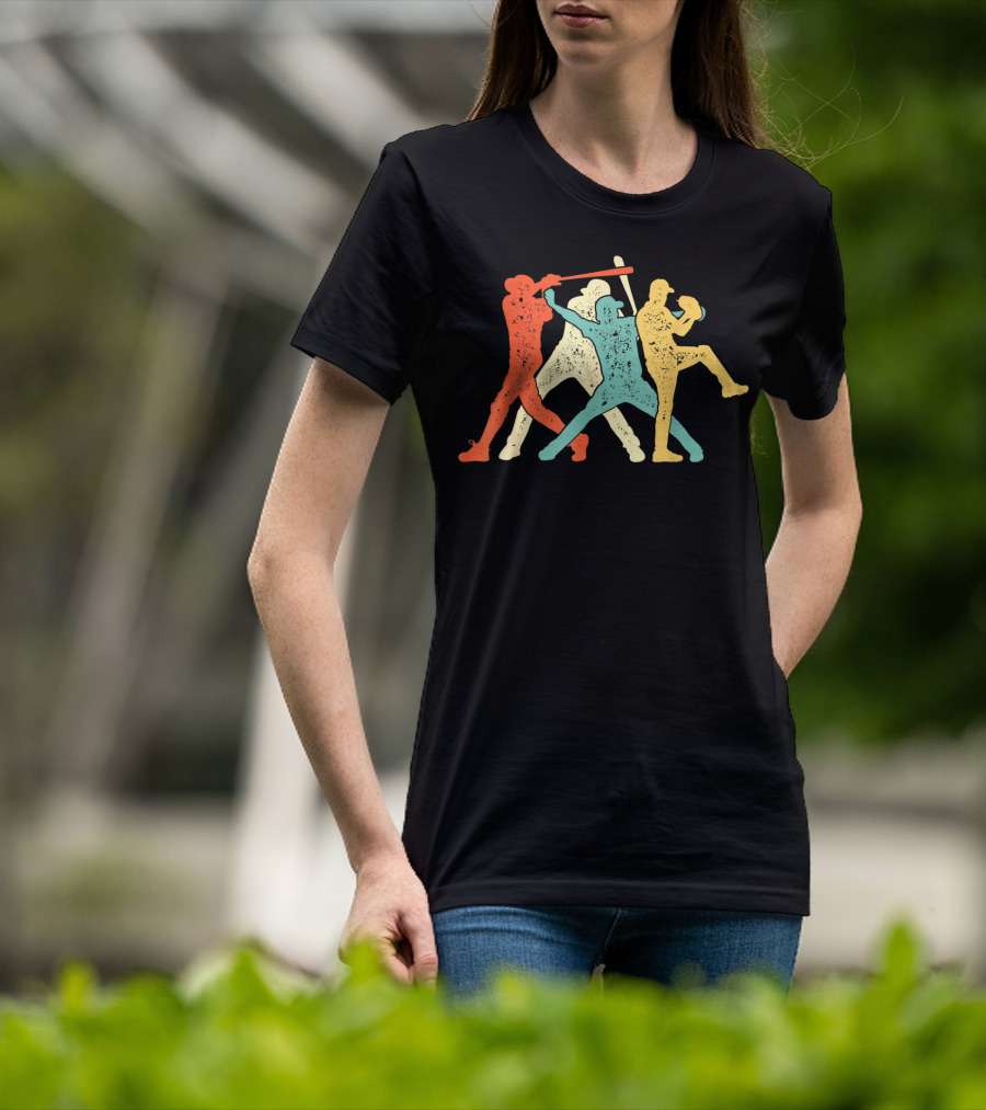 Vintage Baseball Trio Catcher Pitcher Batter T-Shirt