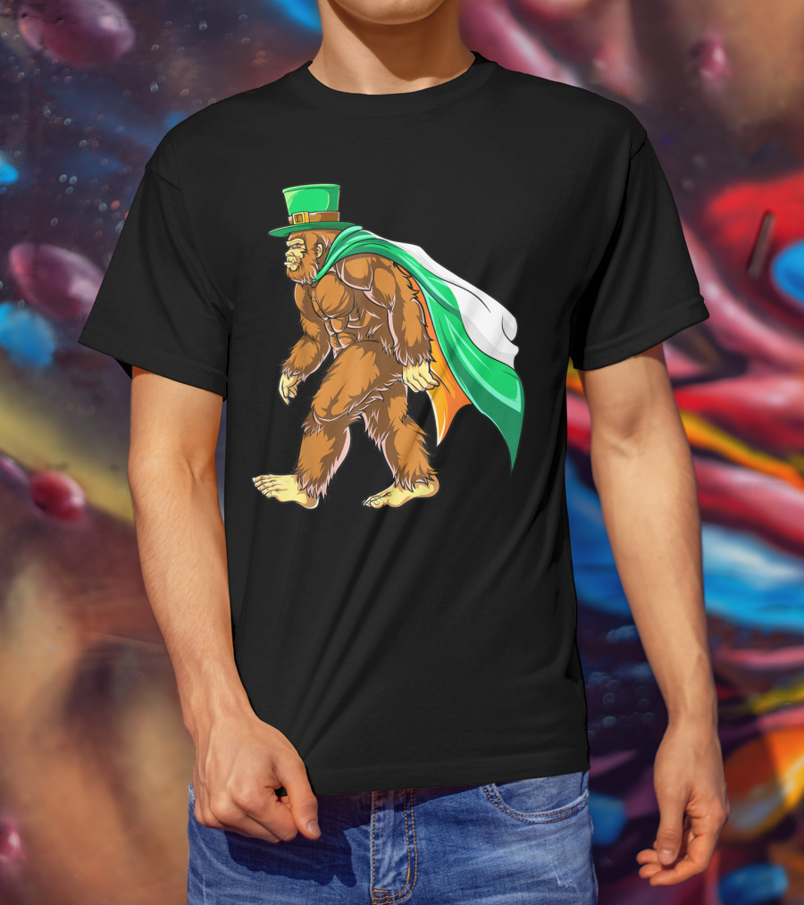 Bigfoot St Patricks Day Boys Leprechaun Irish Flag Sasquatch T-Shirt