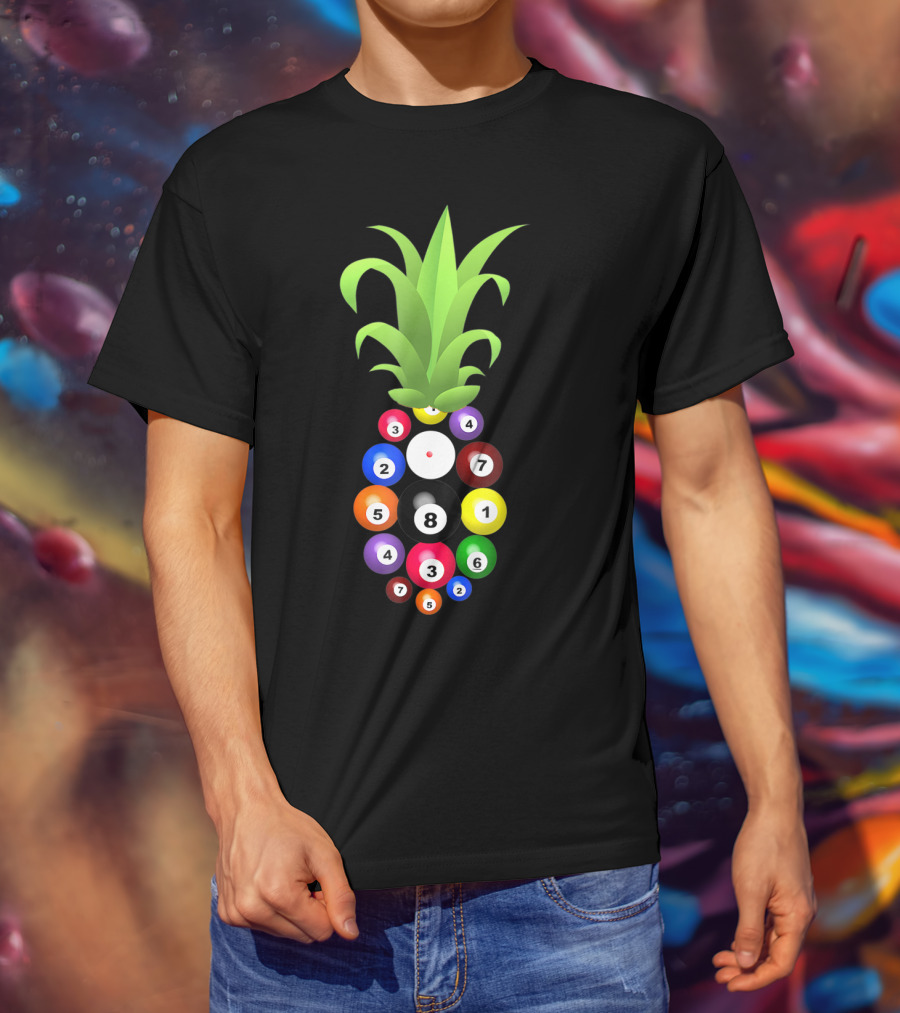 Billiards Pineapple Eight Ball Hawaiian Aloha Beach Hawaii Pool Balls Fruit Fusion T-Shirt