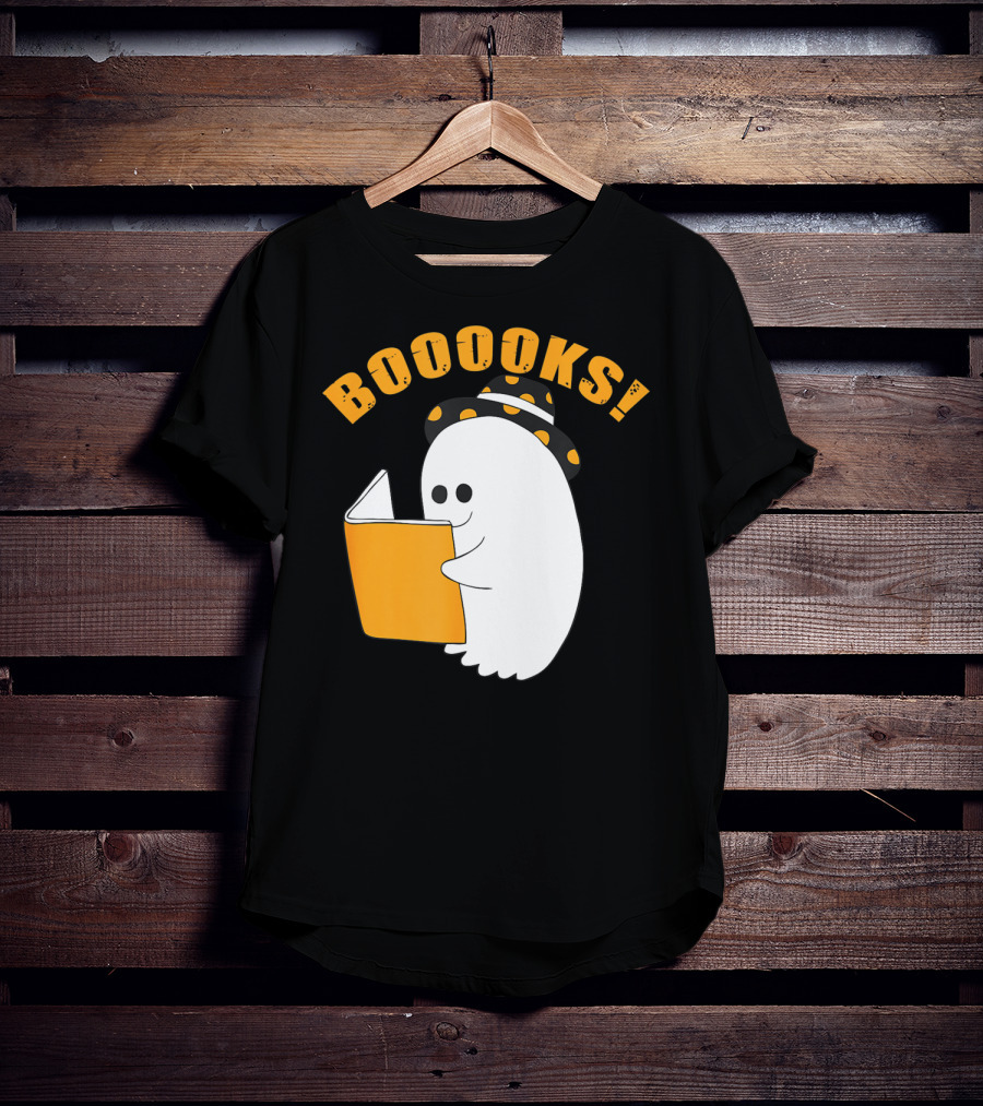 Booooks Cute Ghost Halloween Library Reading Books T-Shirt