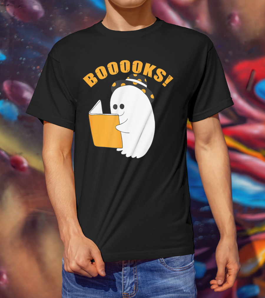 Booooks Cute Ghost Halloween Library Reading Books T-Shirt