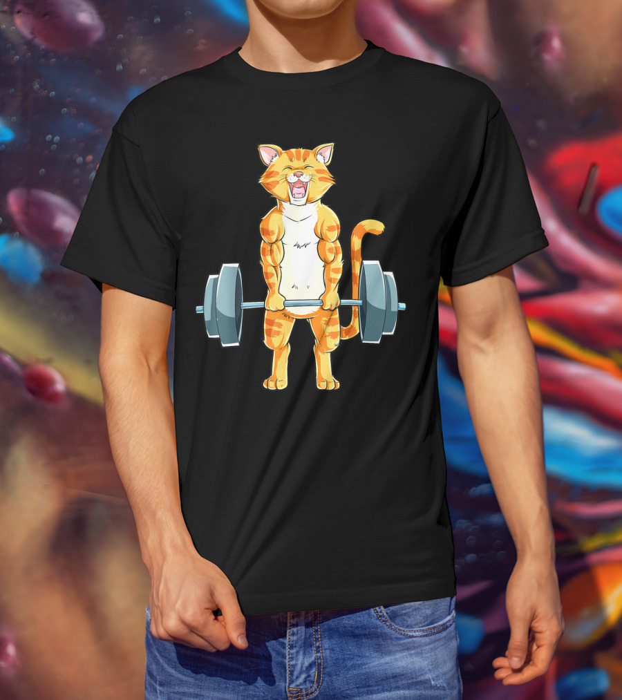 Cat Powerlifting Deadlift Gym Lifting Weights T-Shirt