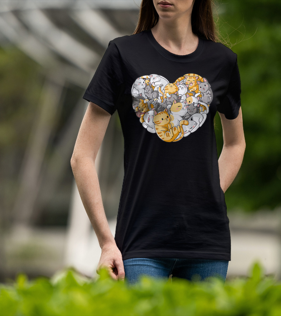 Cat Heart Valentines Day Women Funny Kitty Kitten Cuddly Cats In Love T-Shirt