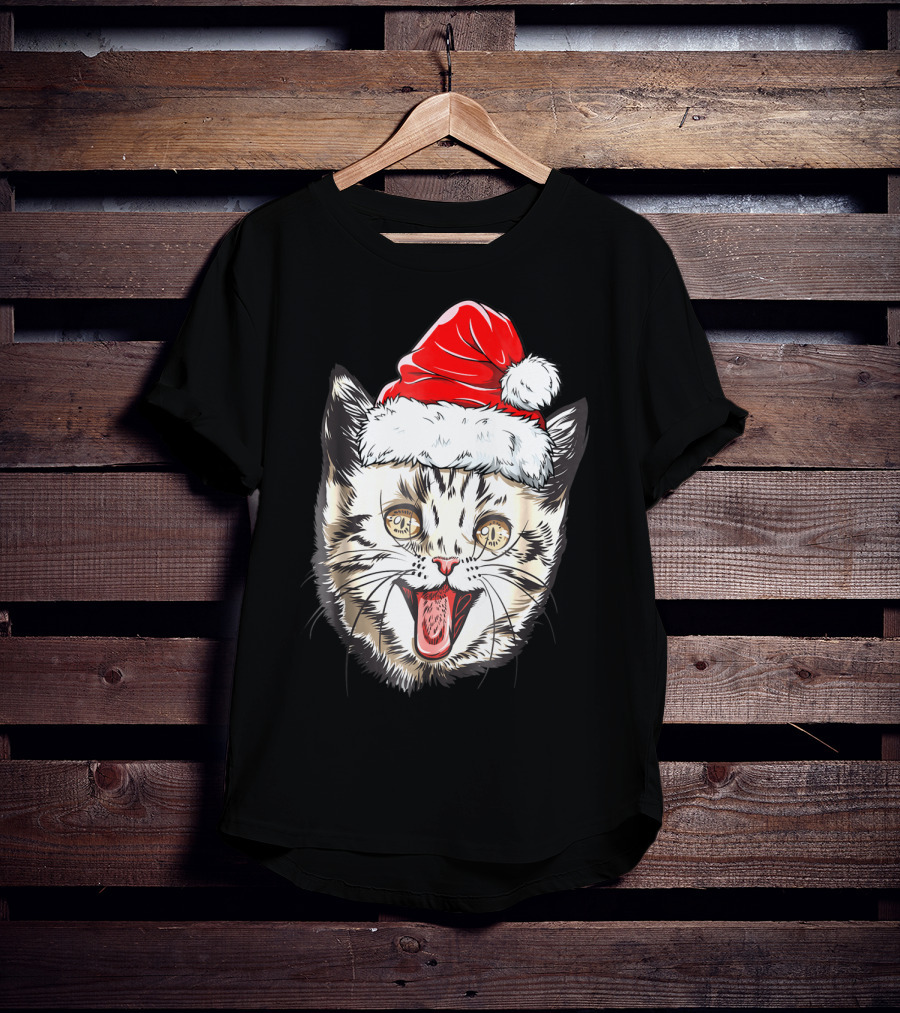 Festive Cat Santa Holiday Cheer T-Shirt