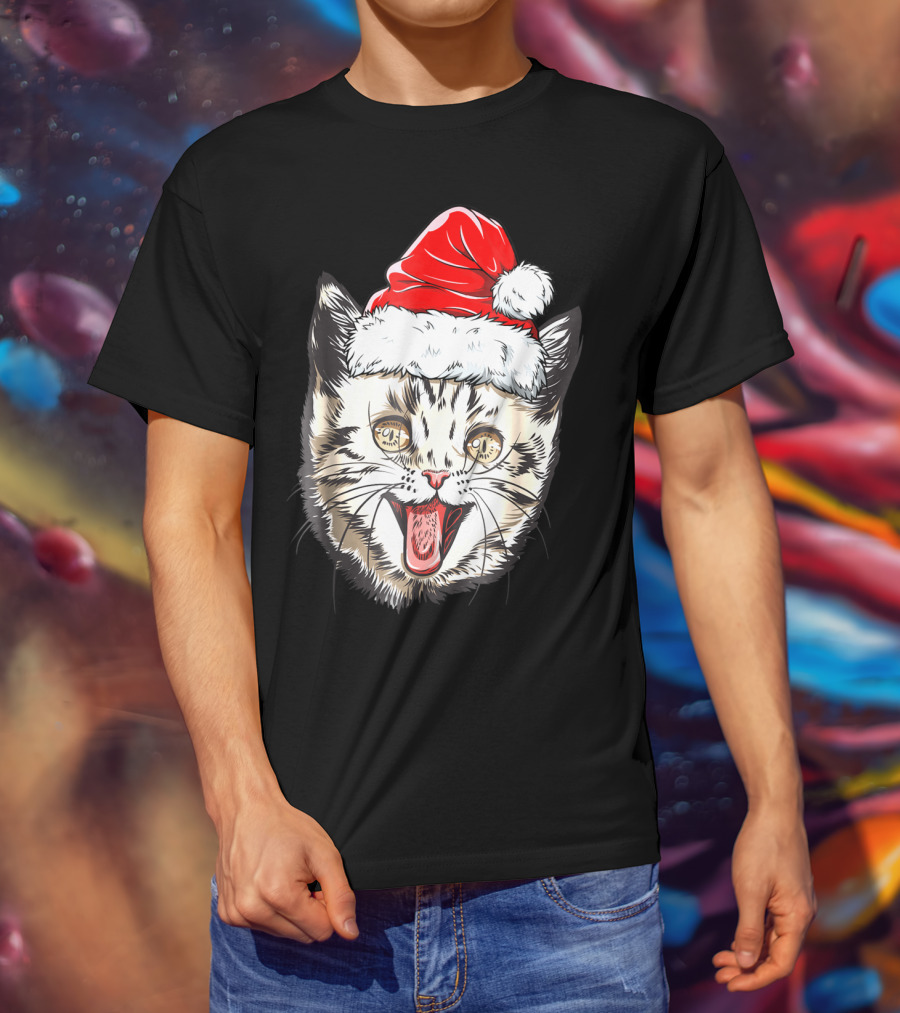 Festive Cat Santa Holiday Cheer T-Shirt