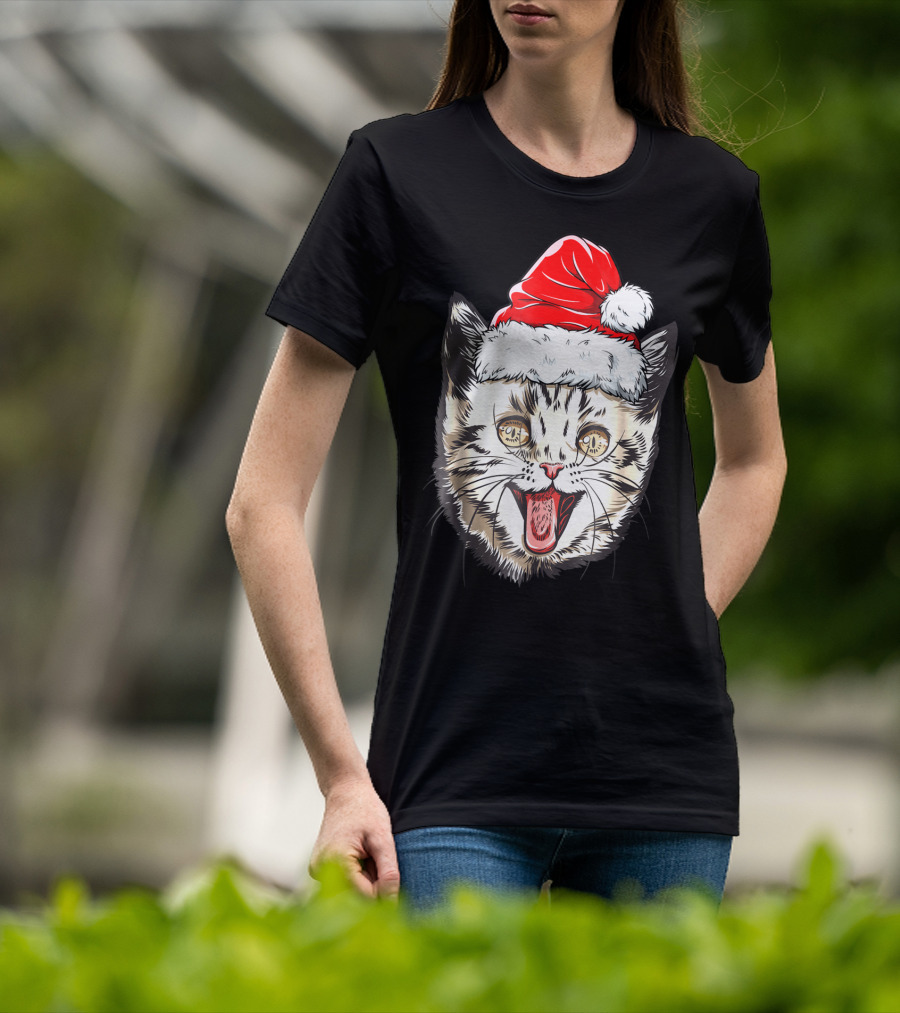 Festive Cat Santa Holiday Cheer T-Shirt