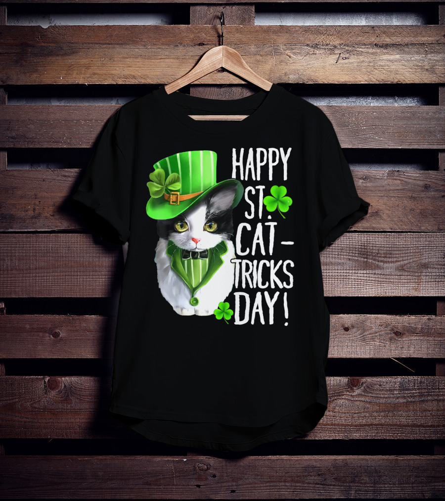 Happy St. Cat-Tricks Day Leprechaun Cat Shamrock T-Shirt